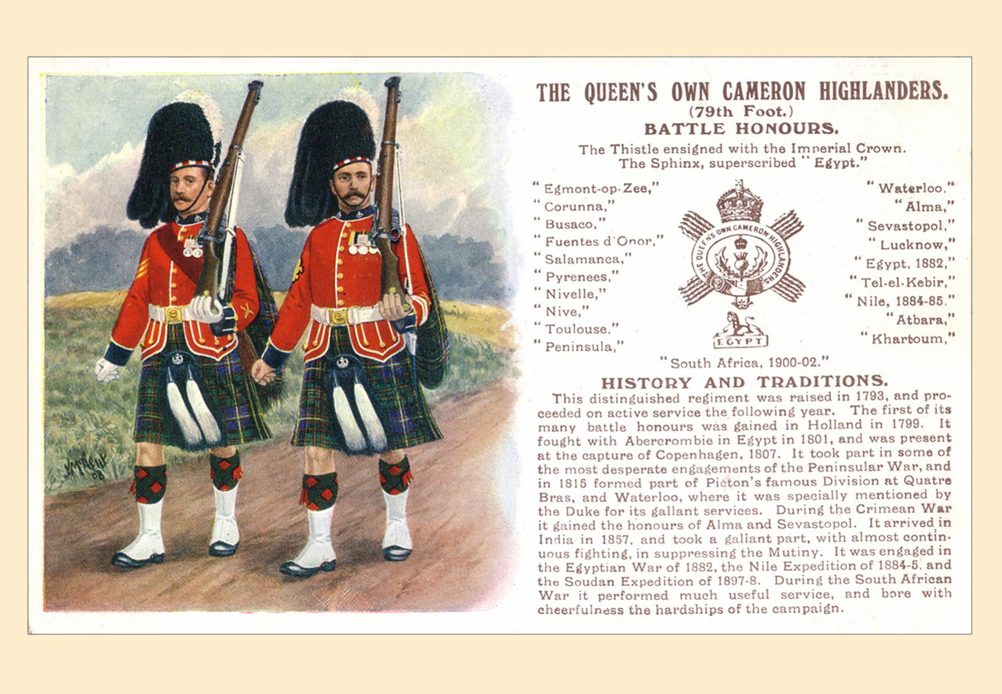 The Queen's Own Cameron Highlanders (79th Foot) Battle Honours