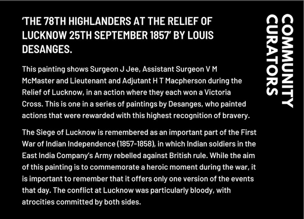 Arthur - label for the painting '78thy Highlanders at the Relief of Lucknow'
